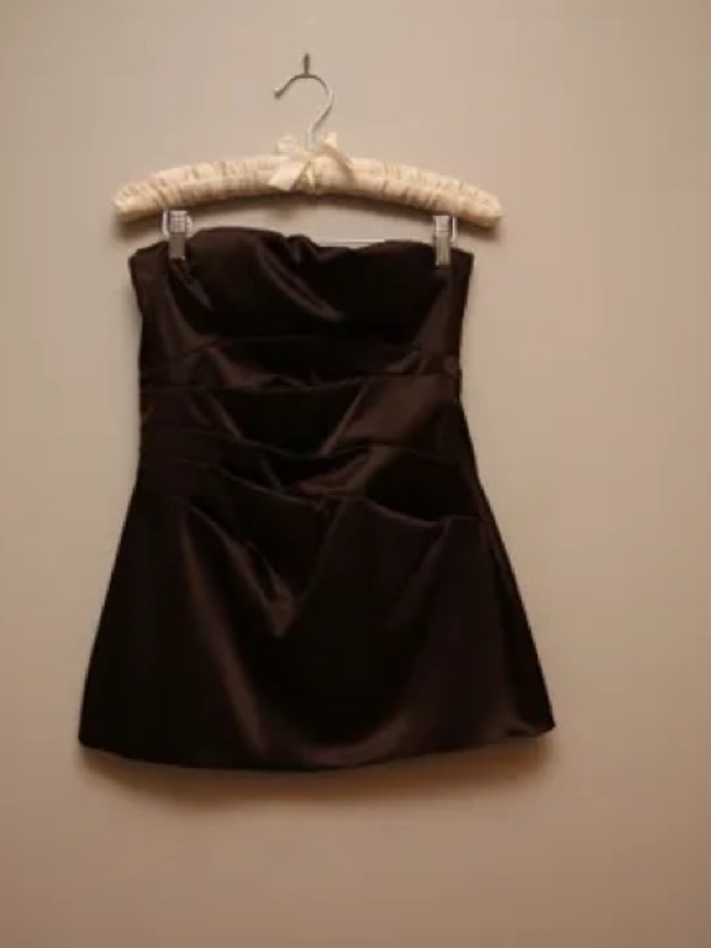 Strapless Black Satin Mini Dress